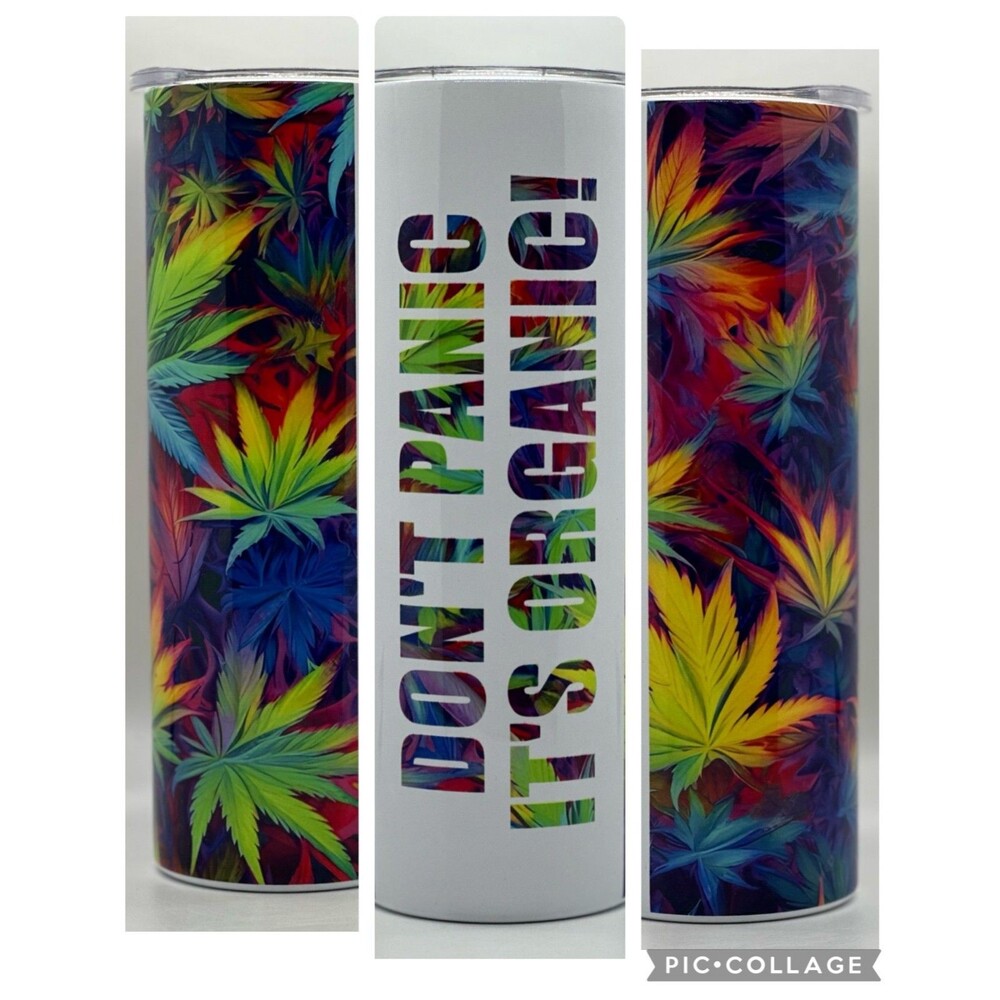 NEW "DON'T PANIC" 20 oz. Stainless Steel Tumbler w/Straw Set & Silicone Tip